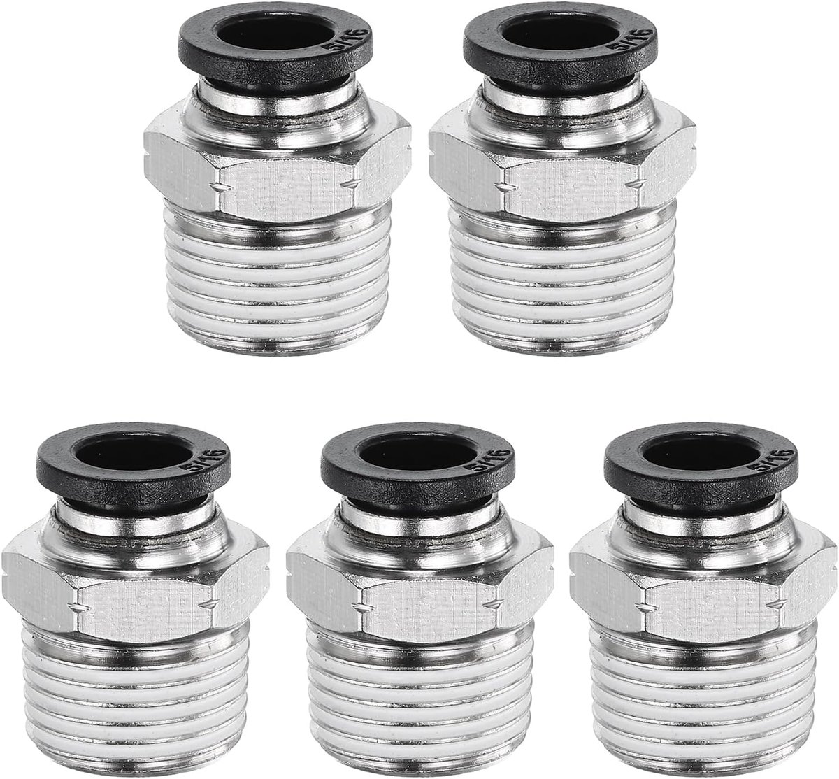 5 stuks rechte verbindingsstukken van messing met schroefdraad 3/8 inch NPT en buis met 5/16 inch buitendiameter, voor trekhaaksysteem, zwart
