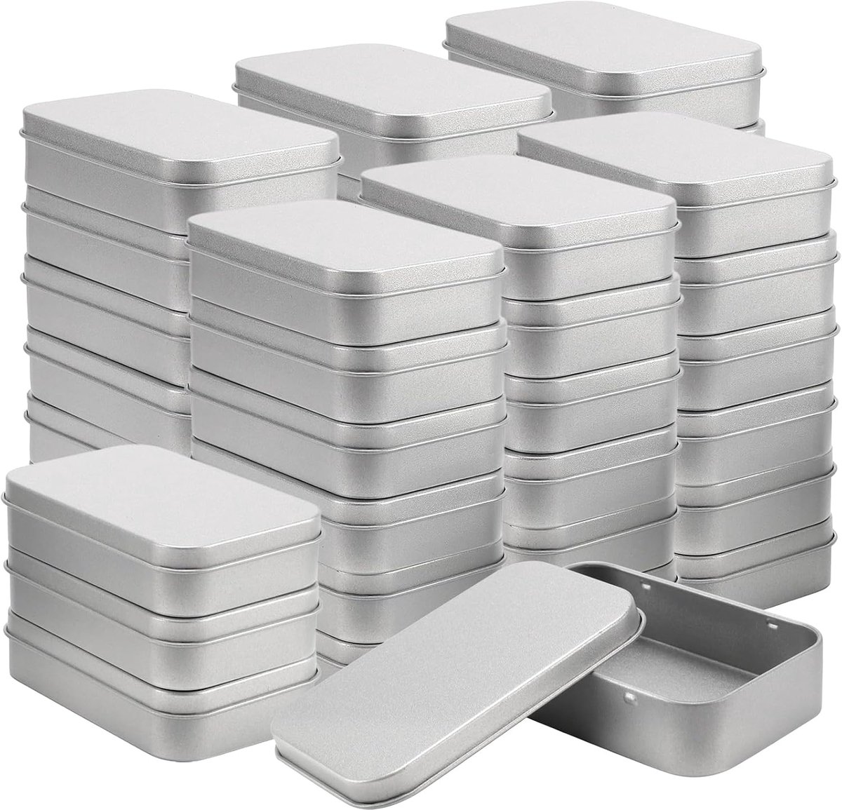 40 stuks kleine metalen dozen met deksel, rechthoekig, 94 x 61 x 20 mm, kleine metalen doos, rechthoekig, zilver, kleine blikjes, metalen opbergdoos voor snoep, doe-het-zelf, kleine onderdelen