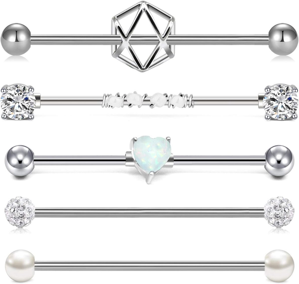 3-6 stuks in 6 stijl 14 gauge industriële piercings staaf barbell 38mm 316L chirurgisch staal oor piercing sieraden synthetische opaal sleutel