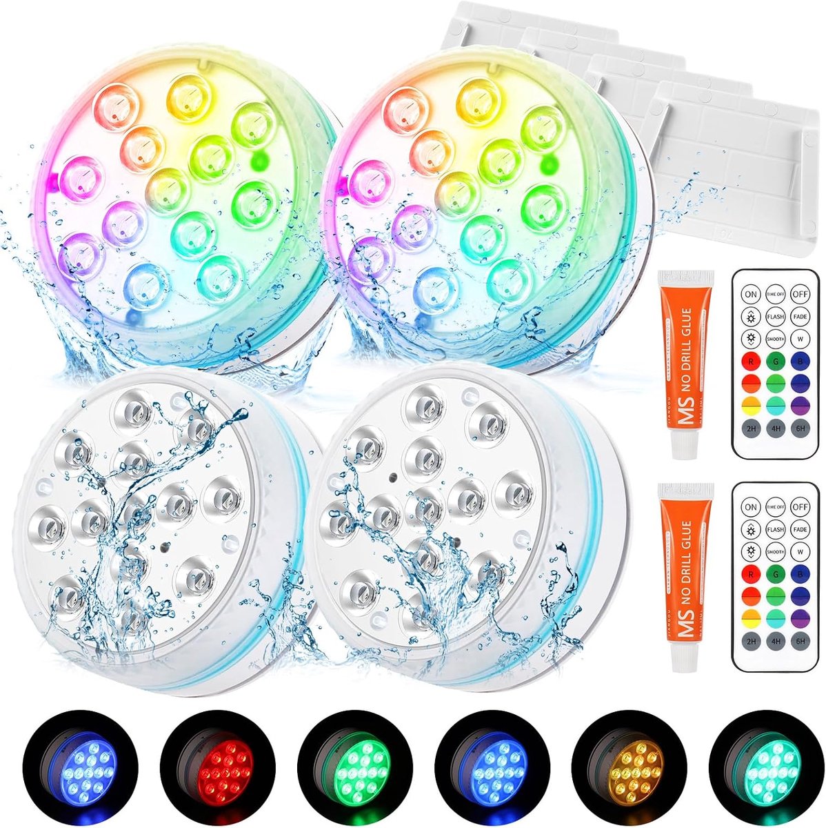 4 stuks, multi-kleurverandering, vijververlichting, onderwaterlicht met afstandsbediening, 13 leds, IP68 waterdicht, RGB, zwembadverlichting voor tuin, aquarium, vaas, badkuip,