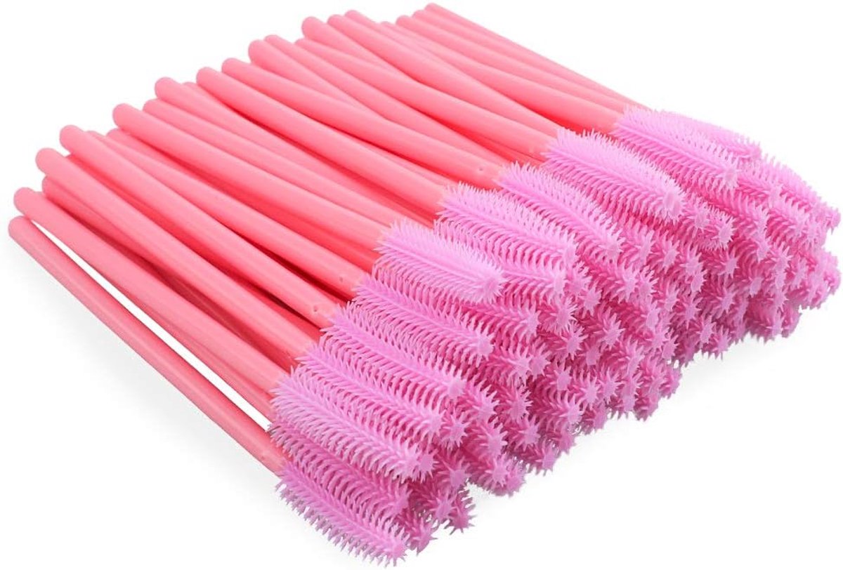 100 Stuks Wegwerp Siliconen Wimperborstels, Roze Mascara Toverstaf, Wimper Spoolies voor Wimperextensions | Mascara toverstaf, wimperspoolies voor wimperverlengingen
