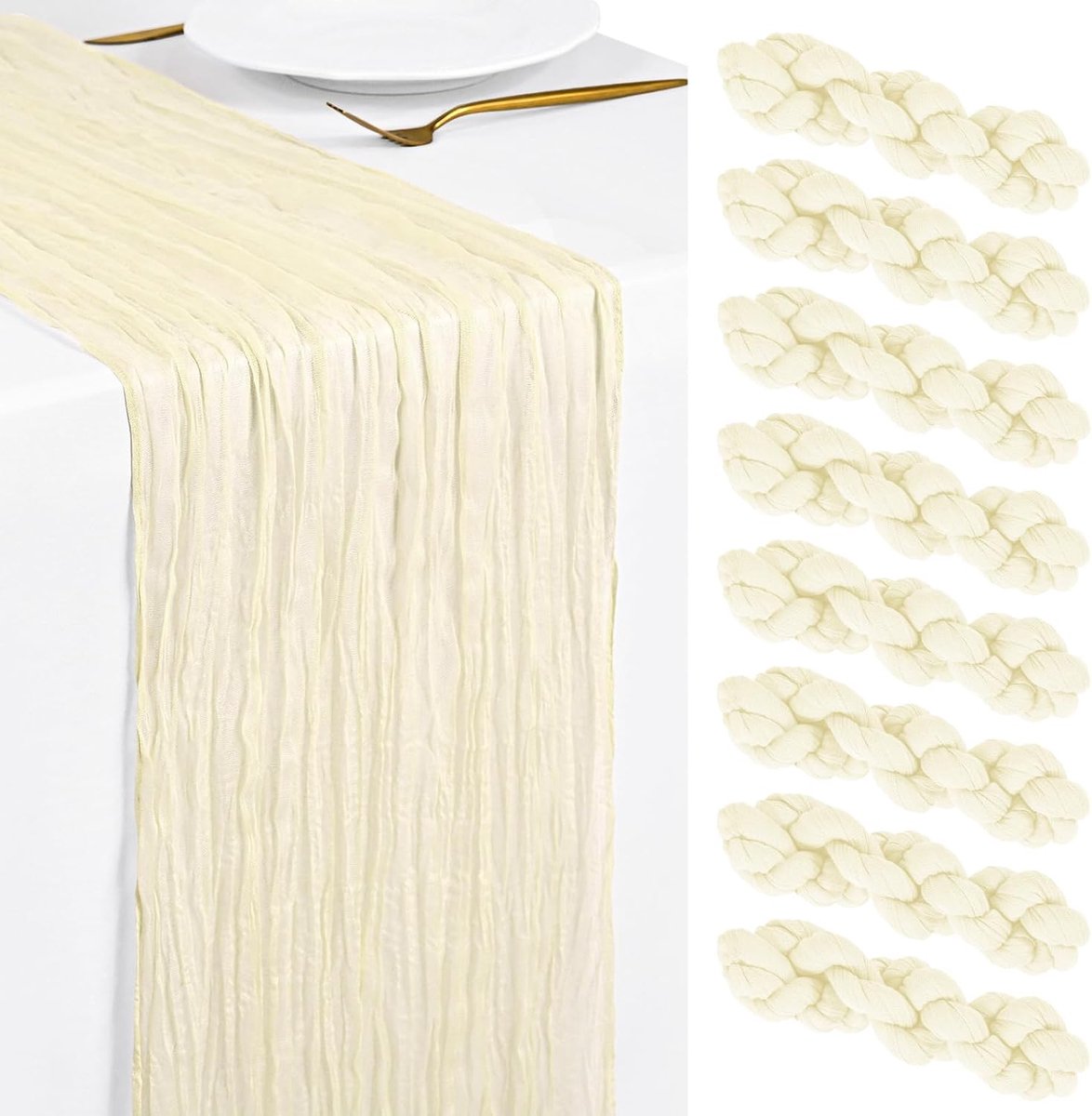 8 Pack Beige Kaasdoek Tafelloper 45x275cm Boho Gaas Kaasdoek Tafelloper Wasbaar Romantische Rustieke Tafeldecoratie Voor Bruiloft Feest Verjaardag Vakantiehuis