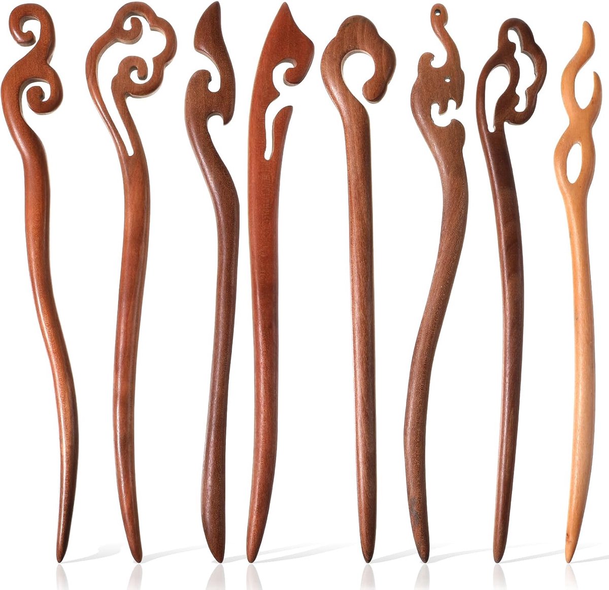 8 stuks houten haarstokjes, vintage haarstokjes in Chinese stijl voor dames, haarknotvormer voor lang haar, chignon, handgemaakt, traditionele haarspelden, accessoires (bruin)