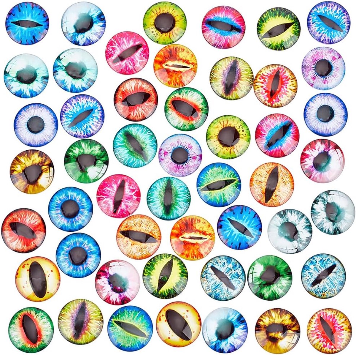 Ogen, 50 stuks drakenogen tegels enge ogen menselijke pupilogen halve ronde edelstenen glazen cabochons voor sculpturen rekwisieten foto koepel hanger dienbladen