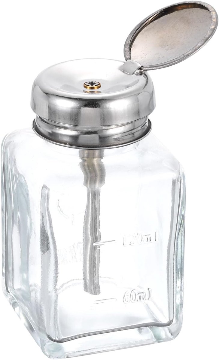 Oplosmiddel-alcoholdispenser, 120 ml, conische drukvloeistofdispenser, pompfles met roestvrijstalen buis en koperen kern voor aceton-polijstverwijderaar