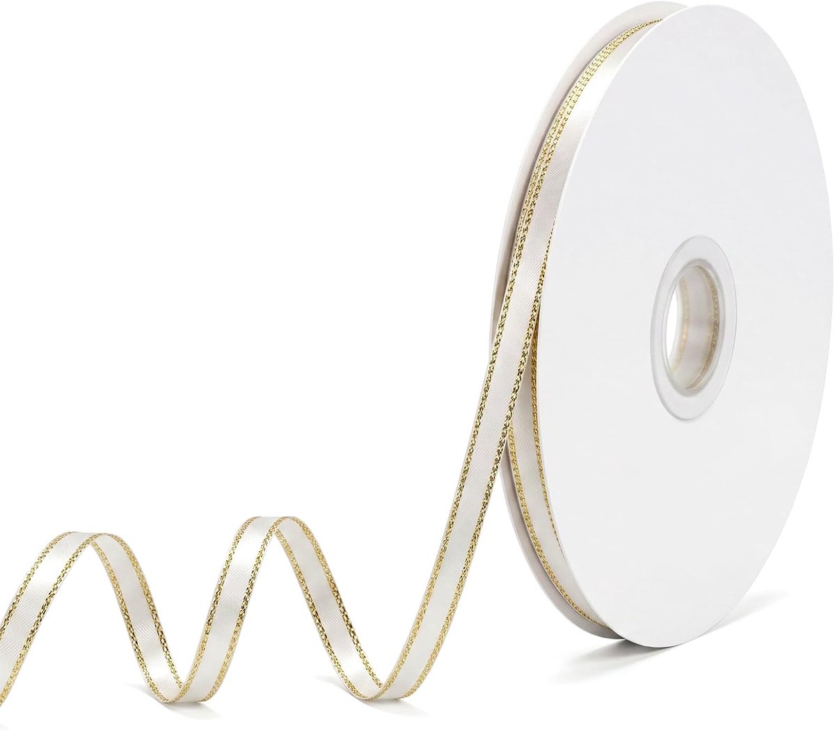 Wit goud satijnen lint 6 mm decoratie cadeaulint decoratielint lint om te knutselen satijnen linten dubbelzijdige linten voor ballonnen bloem handgemaakt voor geschenkverpakking, trouwauto