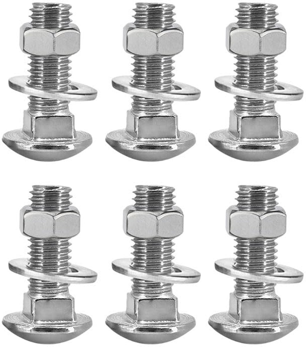 6 stuks ronde kopbouten, 1/4-20 x 1 inch, inclusief zeskantmoeren en platte ringen, volledige schroefdraad voor meubels, bouw, machinemontage