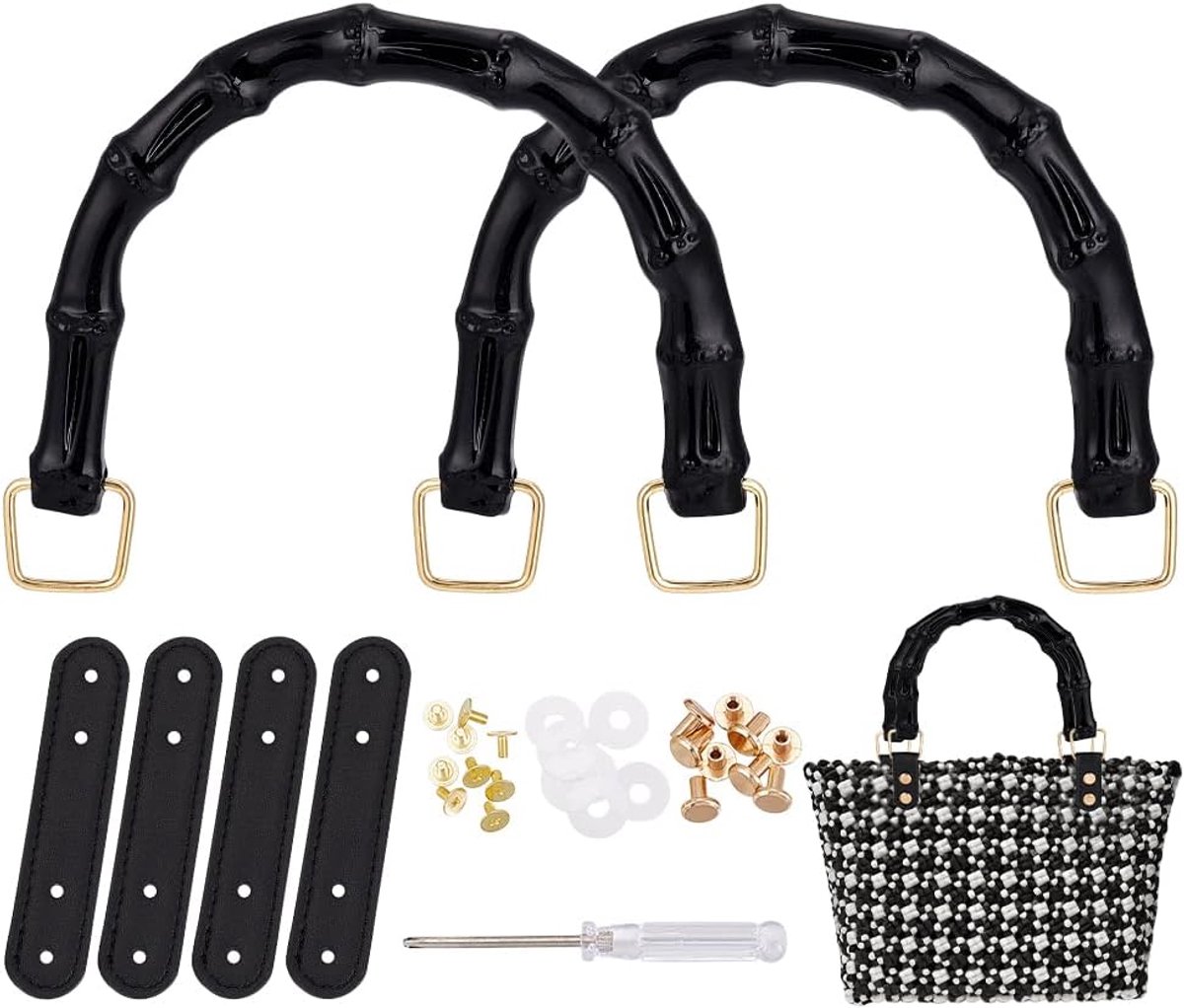 PandaHall U-vormige tas handgrepen, imitatie bamboe tas riemen ABS kunststof korte portemonnee handgrepen handtas riem met lederen gespen voor doe-het-zelf portemonnee portemonnee handtas maken