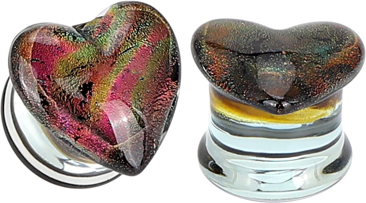 Plugs, oorstekers van glas, piercing, sieraden, expander stretchers, hartvormig, oormeetinstrumenten, oordopjes voor uitgerekte oorlellen, 3 mm-14 mm