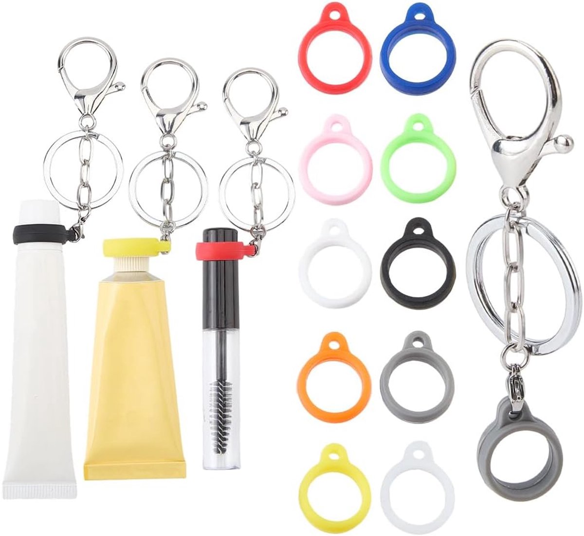 14Pcs Lippenbalsem Houder Sleutelhangers Siliconen Rubber Ringen Houder Sleutelhanger Cap Goud Zilver Allo