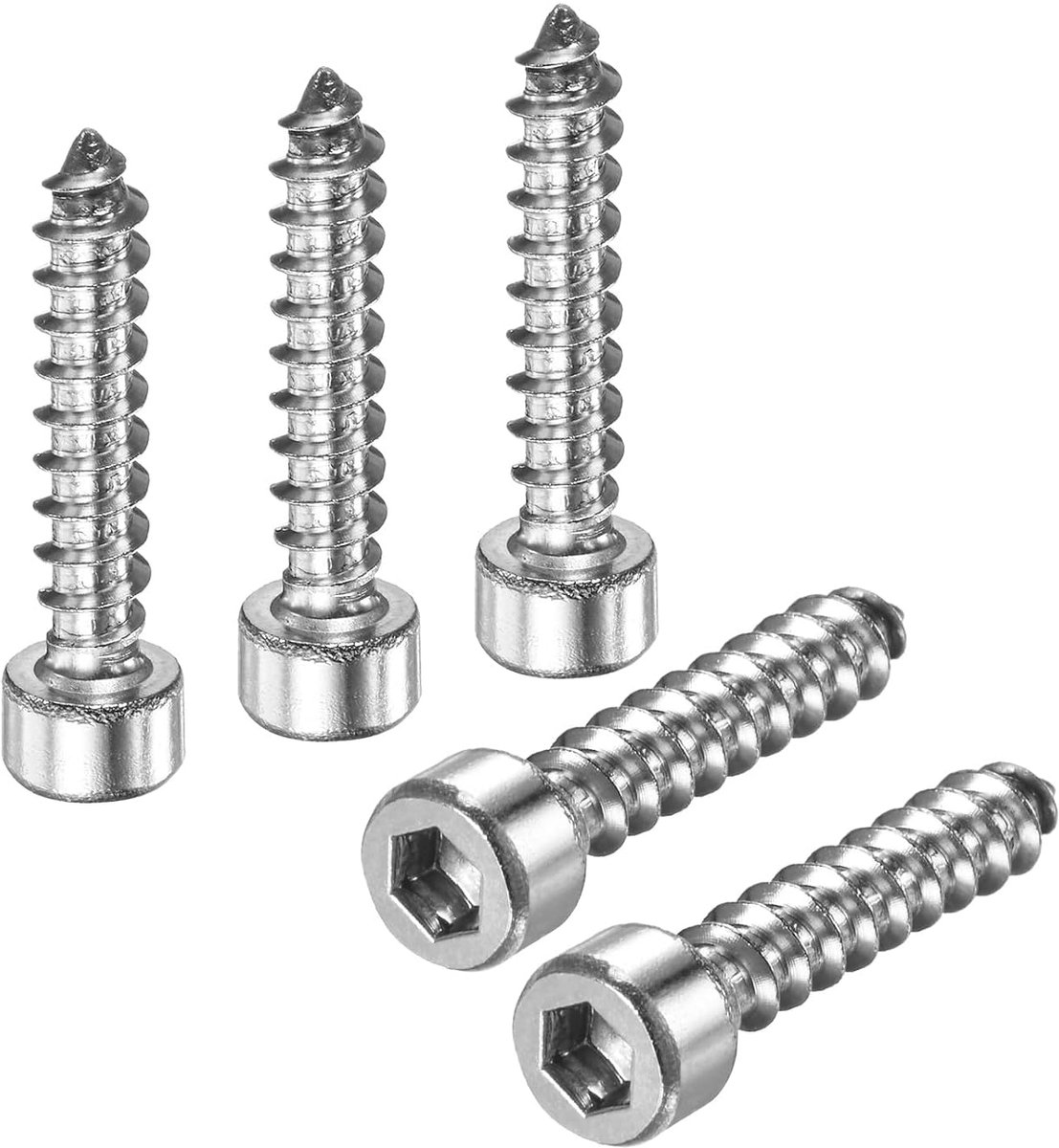 50 stuks zelftappende schroeven met binnenzeskant, M5 x 25 mm roestvrij staal met zelftappende punt voor timmermans/monteurs/doe-het-zelfprojecten, zelftappende schroeven met kop