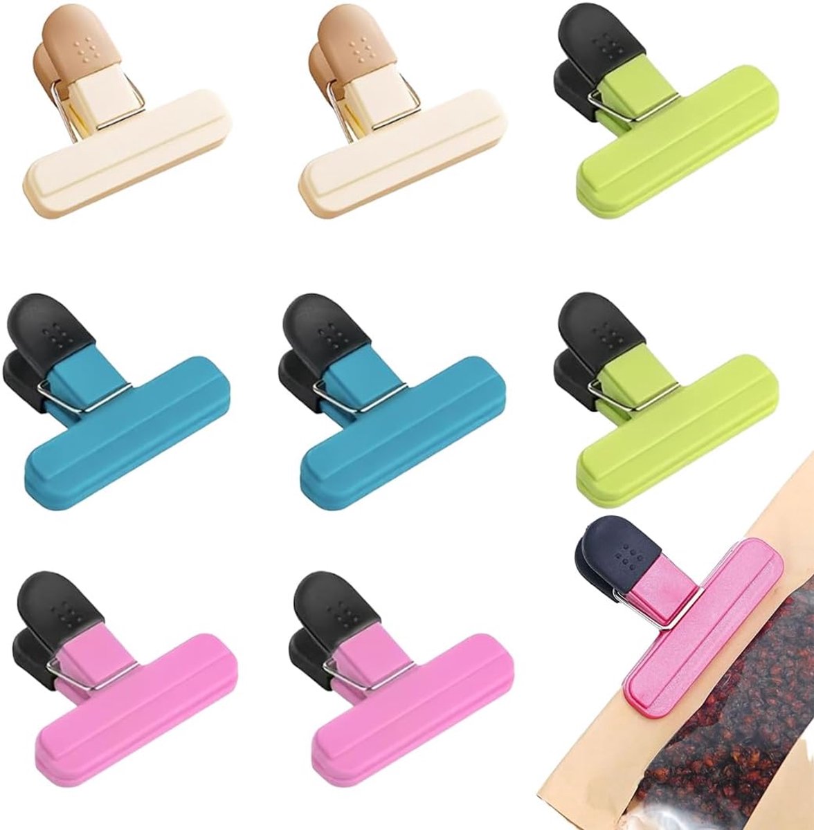 8 herbruikbare sluitclips, zakjesklemmen en hersluitbare clips om levensmiddelen vers te houden, ideaal voor snoep en snacks (kleurrijk)