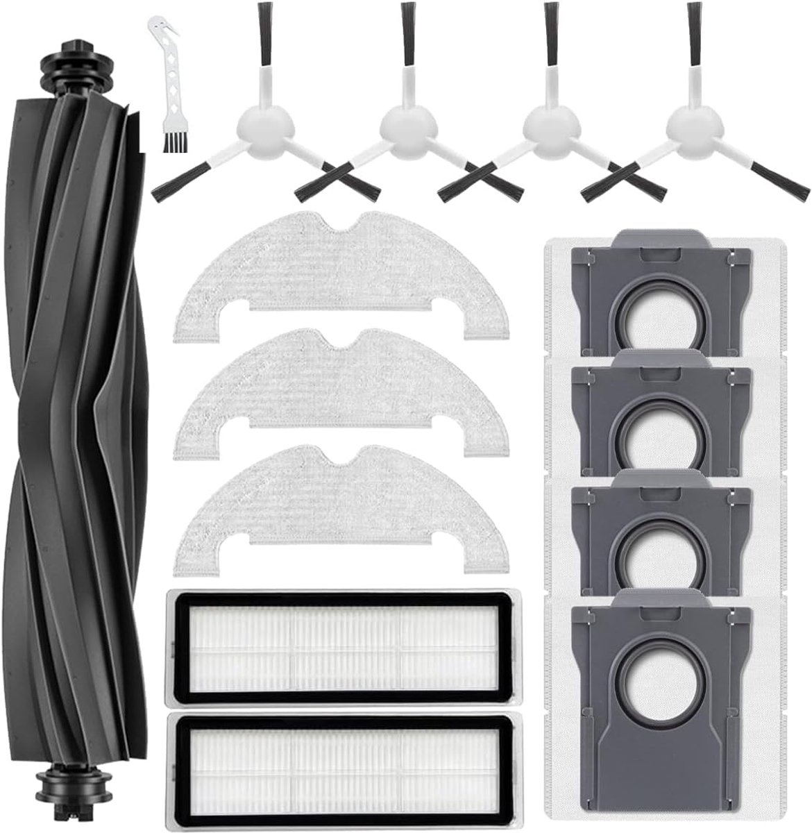 Set, accessoires, compatibel met Dream e D10 Plus Gen 2 robotstofzuigeronderdelen, 1 hoofdborstel, 4 zijborstels, 2HEPA-filters, 3 wisdoeken, 4 stofzakken, 1 reinigingsborstel