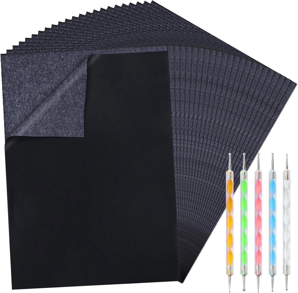 200 Vellen Carbon Papier Set Tracing Papier met 5 Stks Embossing Dot Gereedschap Transfer Kopie Papier voor Tracing Tekening op Hout Canvas Stof en Andere Oppervlakken A4 Formaat 200 X 28,3 X