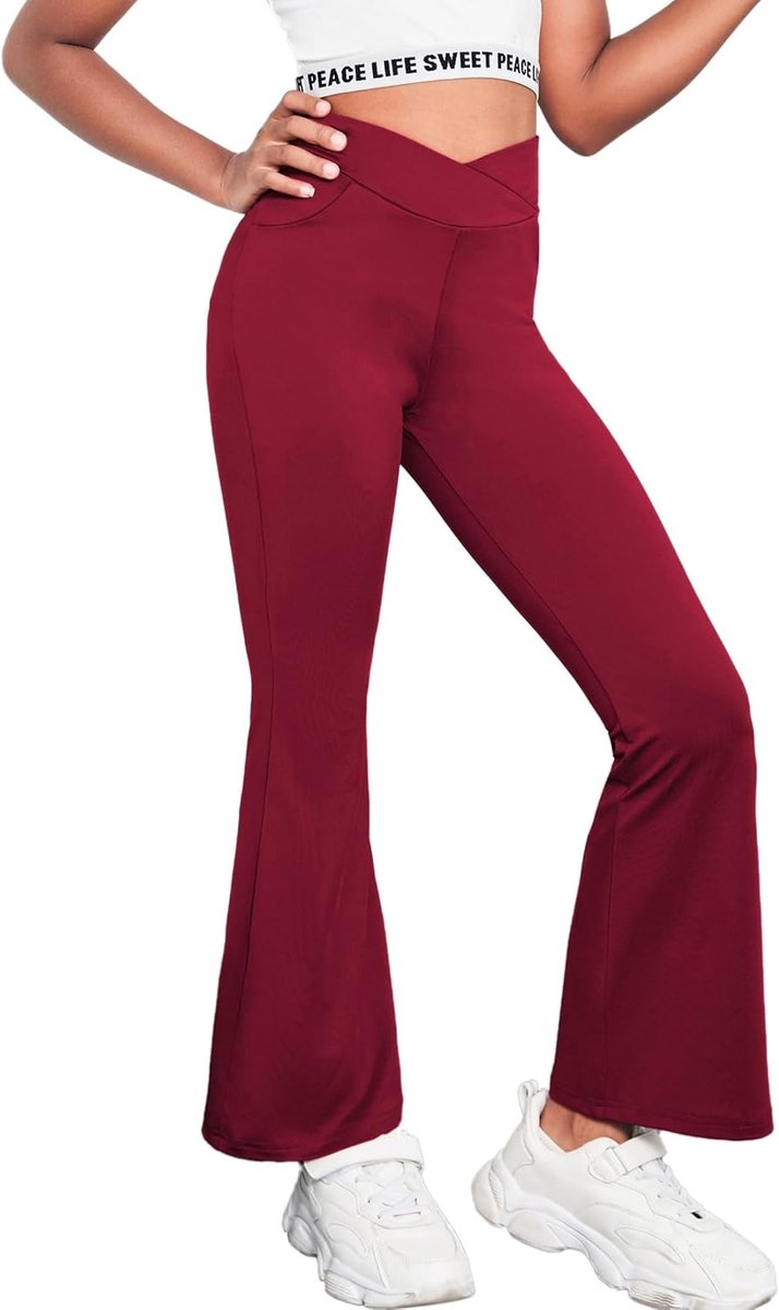 Leggings voor meisjes, broek met hoge taille, sportbroek voor yoga, dansen, hardlopen, plaid, sport, uitlopende broek voor meisjes van 5-14 jaar
