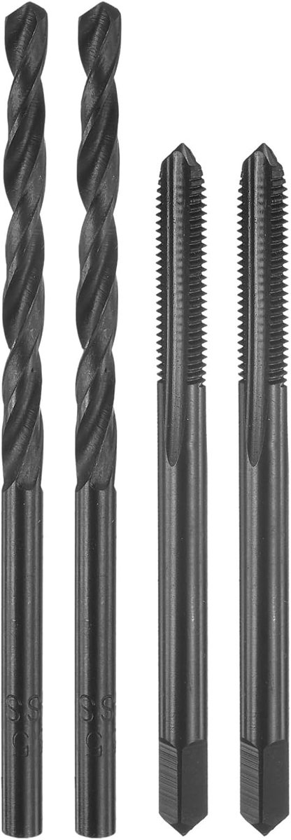 Schroefdraadtassenset, 2 stuks 8 40 UN rechte groef schroefdraadboor & 2 stuks 3,5 mm spiraalboren, zwart oxide HSS 6542 machineschroefdraadboorset