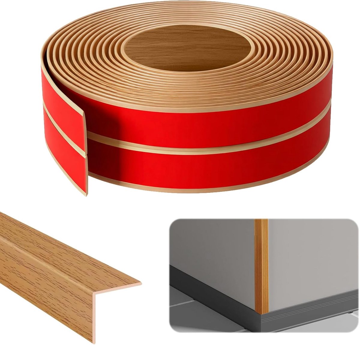 wandlijsten, 2 cm x 2 cm x 8 m, hoeklijst, zelfklevend, pvc, flexibele zachte plint, randbescherming, hoeklijst voor deuren, ramen, muren (gele eikennerf)
