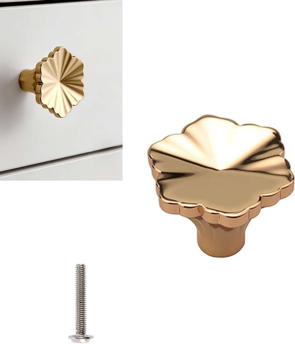 1 stuk ladegrepen in bloemblaadjesvorm, goudkleurig, knoppen, ronde handgrepen voor commodes, meubels, kasten, laden met schroeven