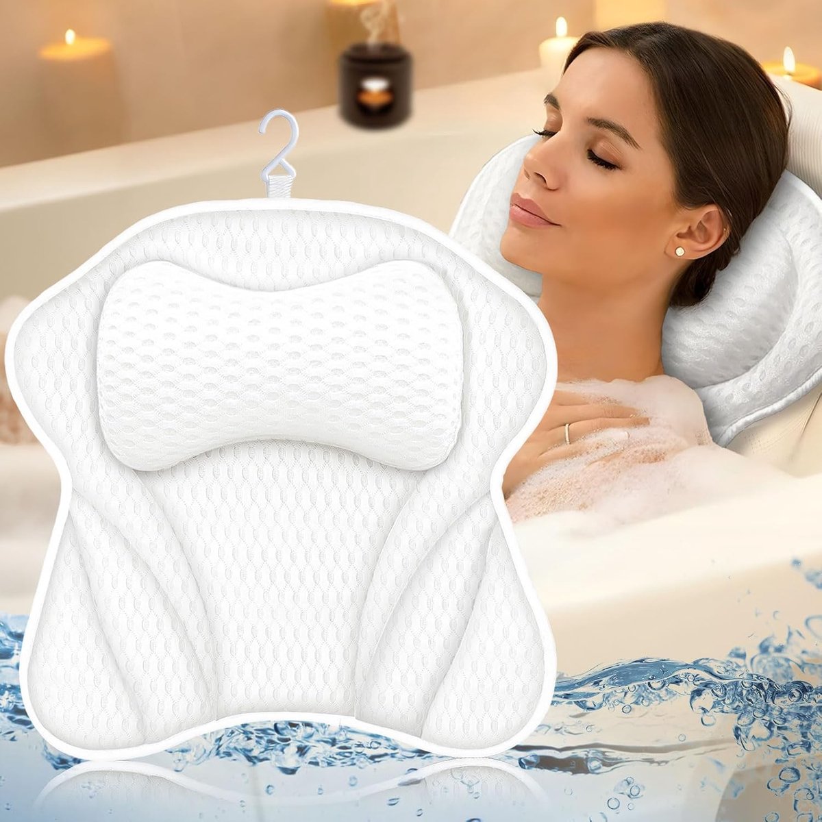Badkussen 4D Mesh - Ergonomisch neksteun - 6 zuignappen - Comfortabel voor thuis spa - SnelShoppen