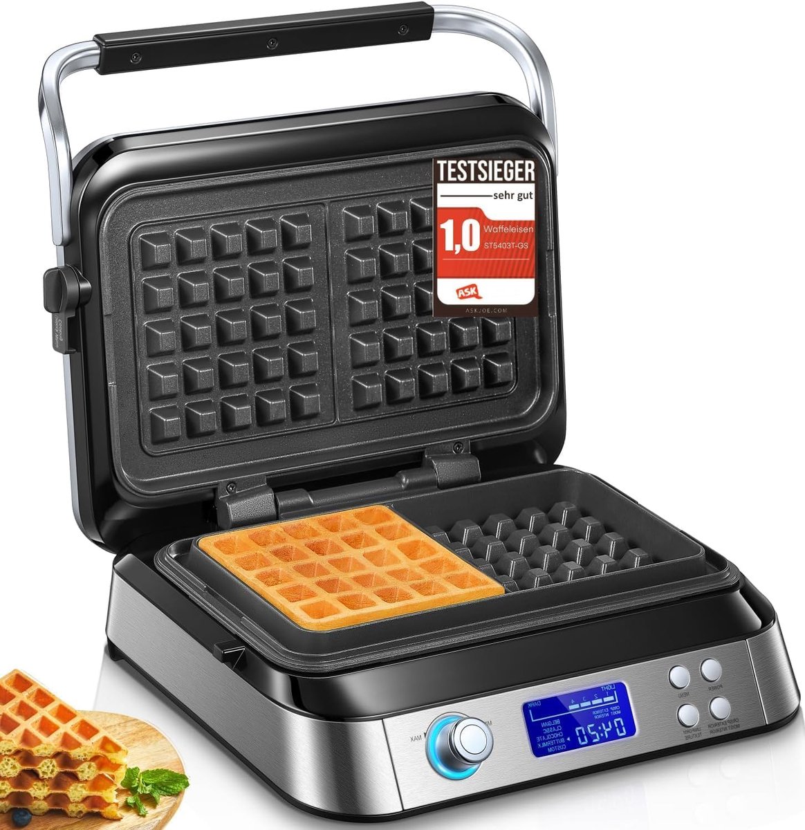 Wafelijzer met digitale display - 7 bruiningsniveaus - gezinssize - perfect gebakken wafels - SnelShoppen
