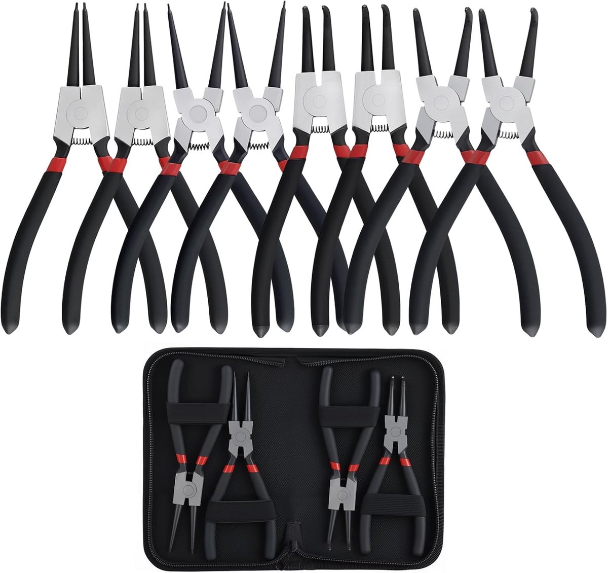 Snapringtang set van 8 - staal - ergonomische handgrepen - ideaal voor precisiewerk - SnelShoppen