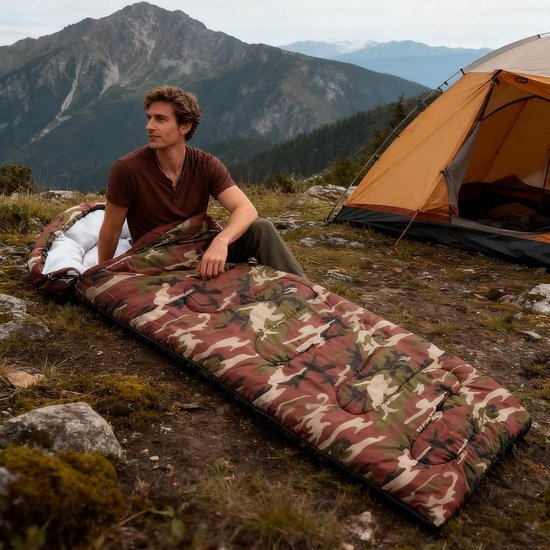 Camping Slaapzak - Outdoor Systeem Wandeluitrusting - Kamperen en Wandelen - Warmte in Koude Omgevingen - 950 gram - Camouflage van Camping — afbeelding 3