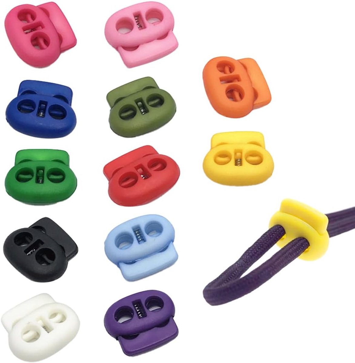 Elastische veters 12 stuks - kunststof veervetergespen - dubbel gat - ideaal voor schoenen en rugzakken - SnelShoppen