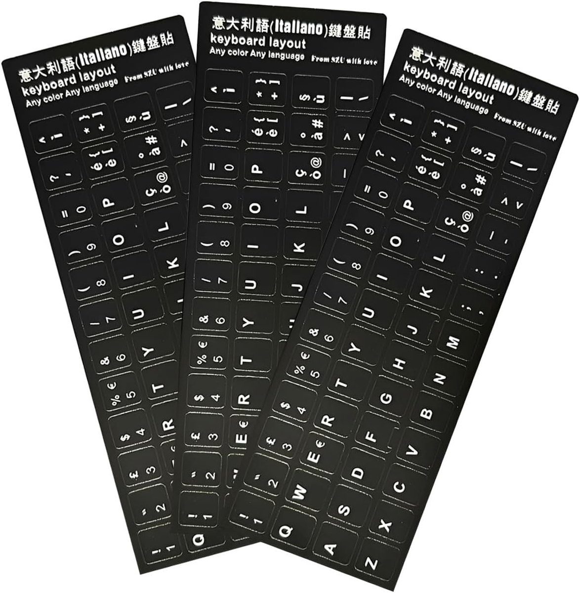 Keyboard stickers Italiaans - 3 stuks - PVC mat zwart met witte letters - Geschikt voor laptops en desktops - SnelShoppen