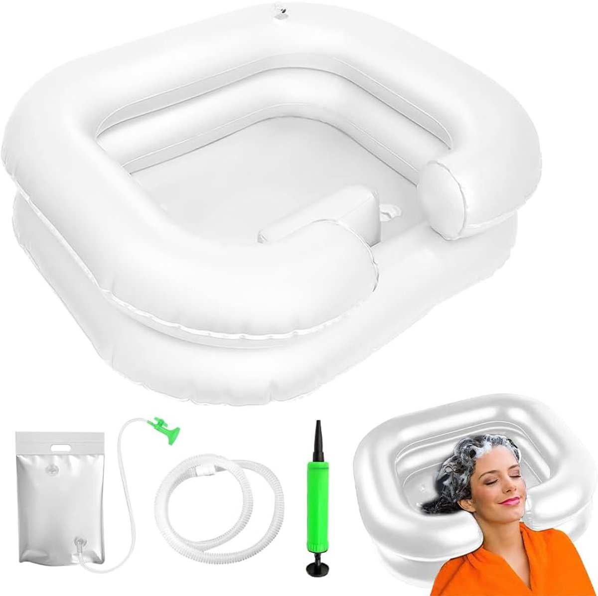 Haarwasbak voor Bedlegerigen - Opblaasbaar met Douchezak - Inclusief Afvoerslang - Gemakkelijk Haarwassen in Bed - SnelShoppen