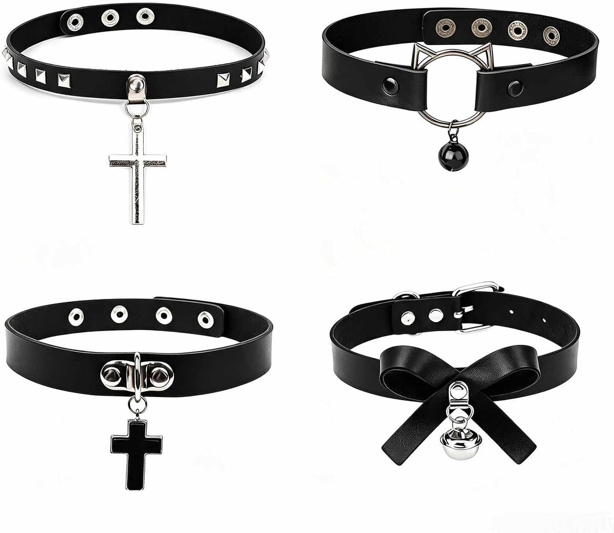 Halsband Choker Set 4Pcs - Verstelbaar PU Leer - Vintage Punk - Perfect voor Feestelijke Gelegenheden - SnelShoppen