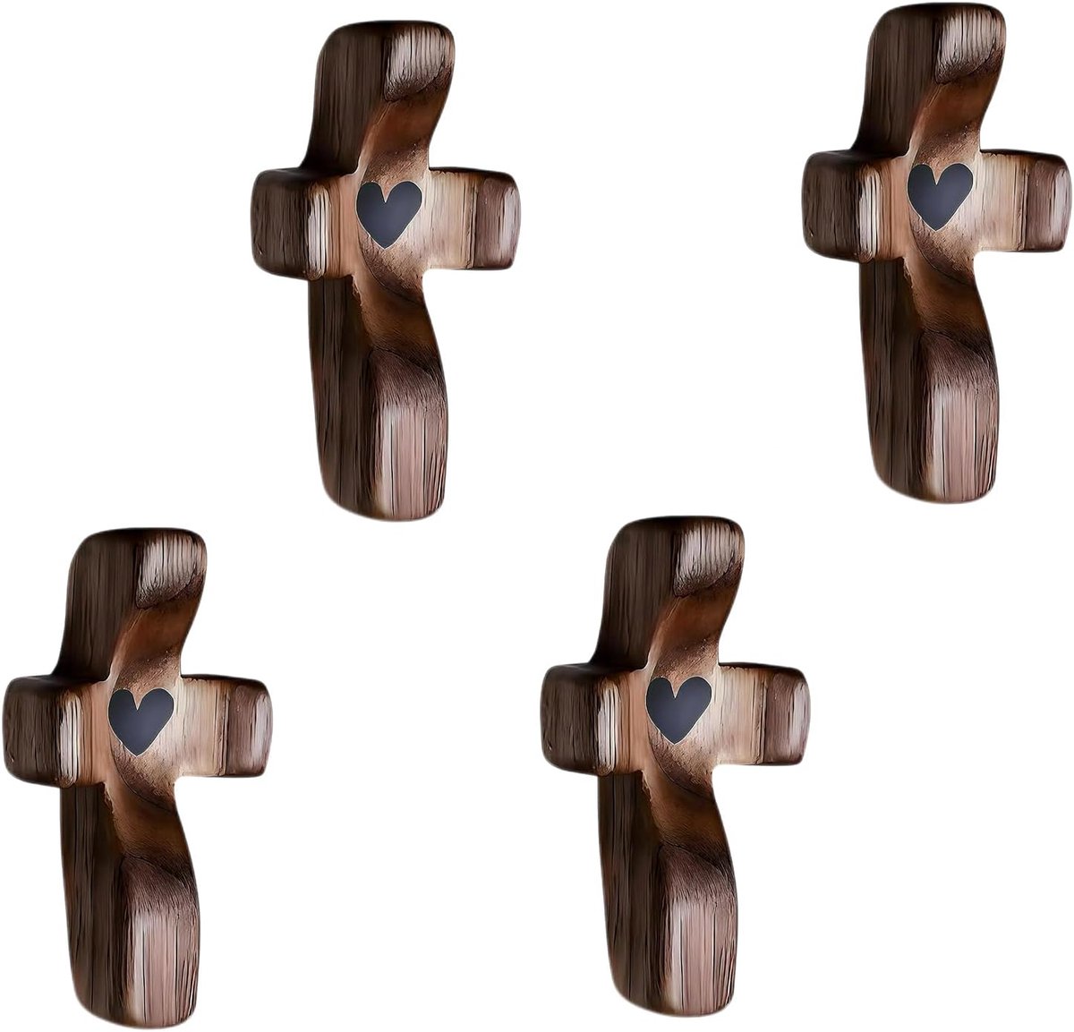 Houten kruis 4Pcs - zwart walnoot - hartvormig - perfect voor decoratie - SnelShoppen