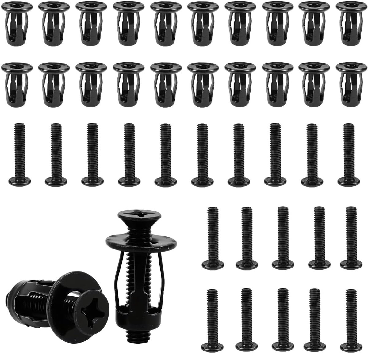 Holle metaalankers M5 x 25mm - zwarte petal nuts met schroeven - ideaal voor bevestigen in wanden - SnelShoppen