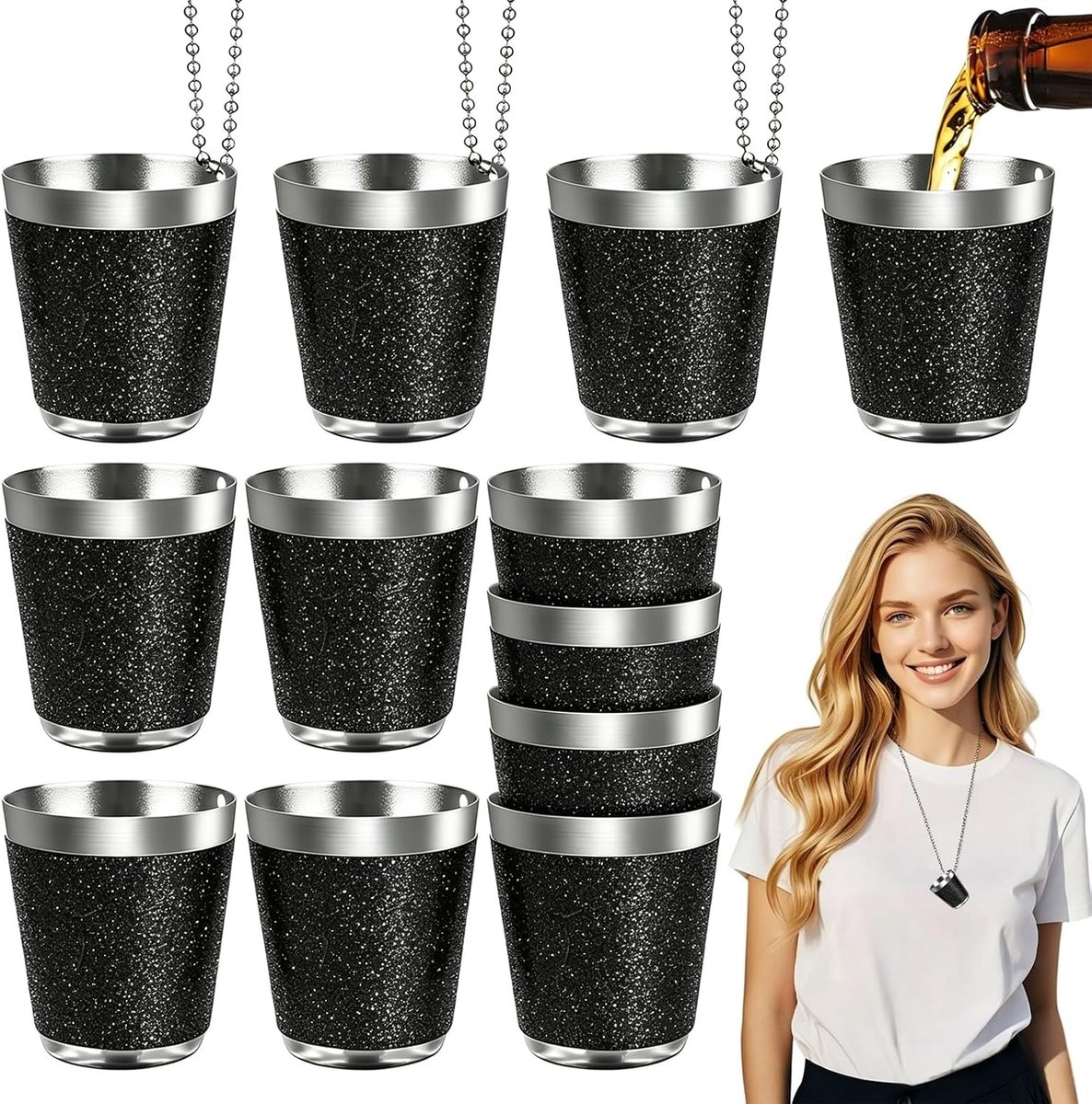Borrelglas 30 ml - 12 stuks - Inclusief hangkettingen - Perfect voor huwelijksfeesten - SnelShoppen