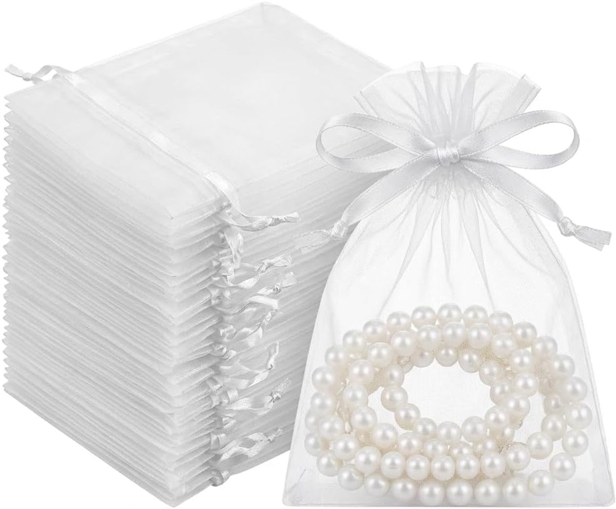 organzazakjes 10x15 cm - witte organzastof - trekkoord - perfect voor huwelijksbedankjes - SnelShoppen