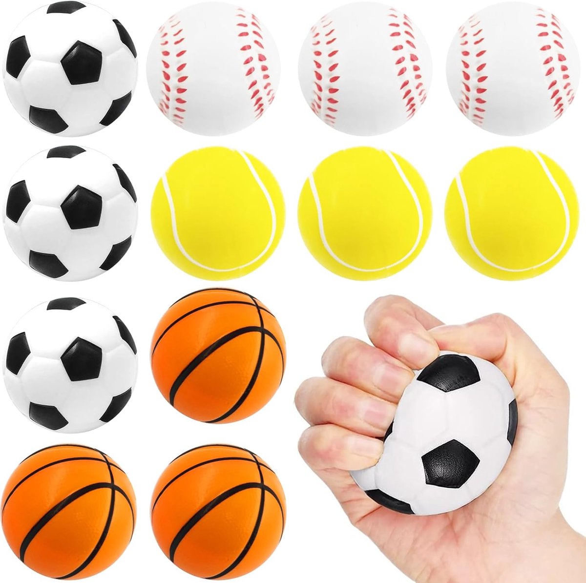 Mini sportballen set 12 stuks - zachte PU stressballen - voor stressverlichting en plezier - SnelShoppen
