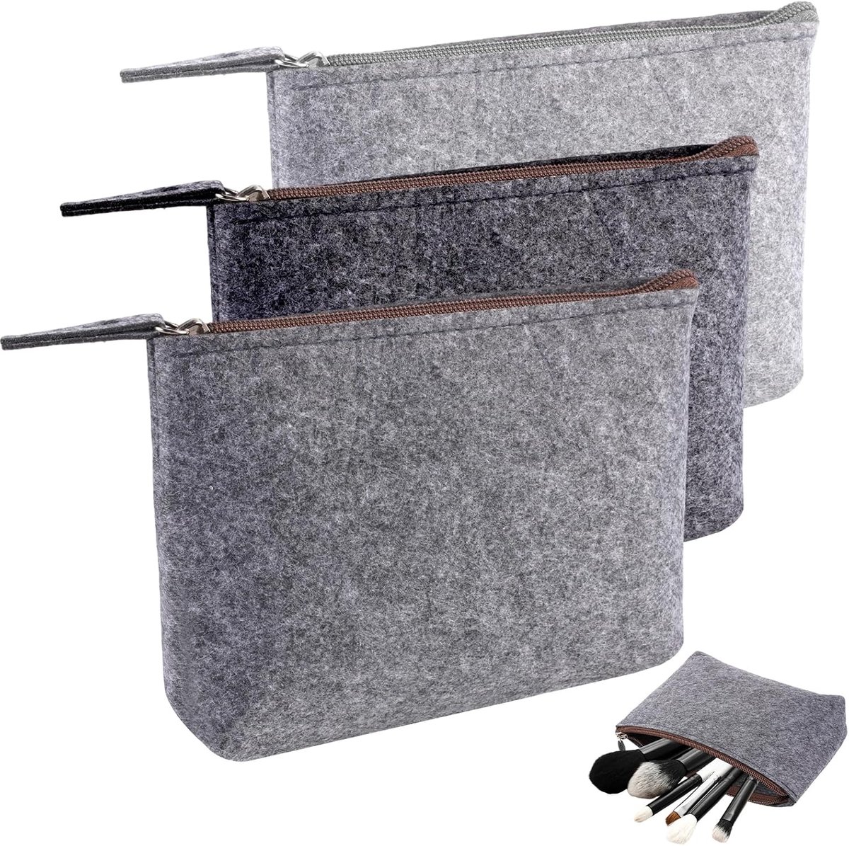 Make-up tas 20 x 14 cm - Vilt - Multifunctioneel met rits - Ideaal voor reizen en opslag - SnelShoppen
