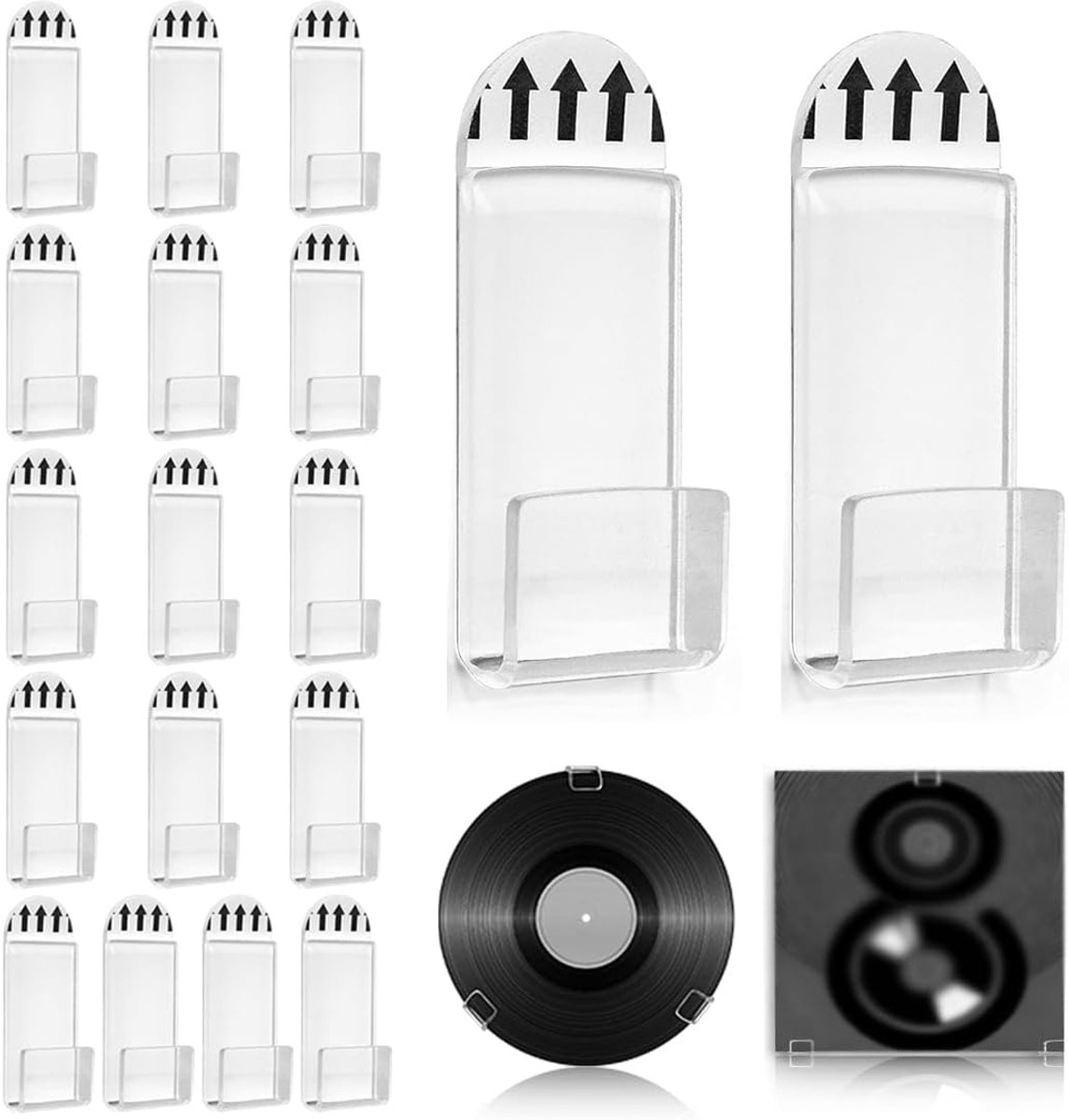 Vinyl wandsteunen set van 18 - transparant acryl - minimalistisch design - perfect voor LP's en CD's - SnelShoppen
