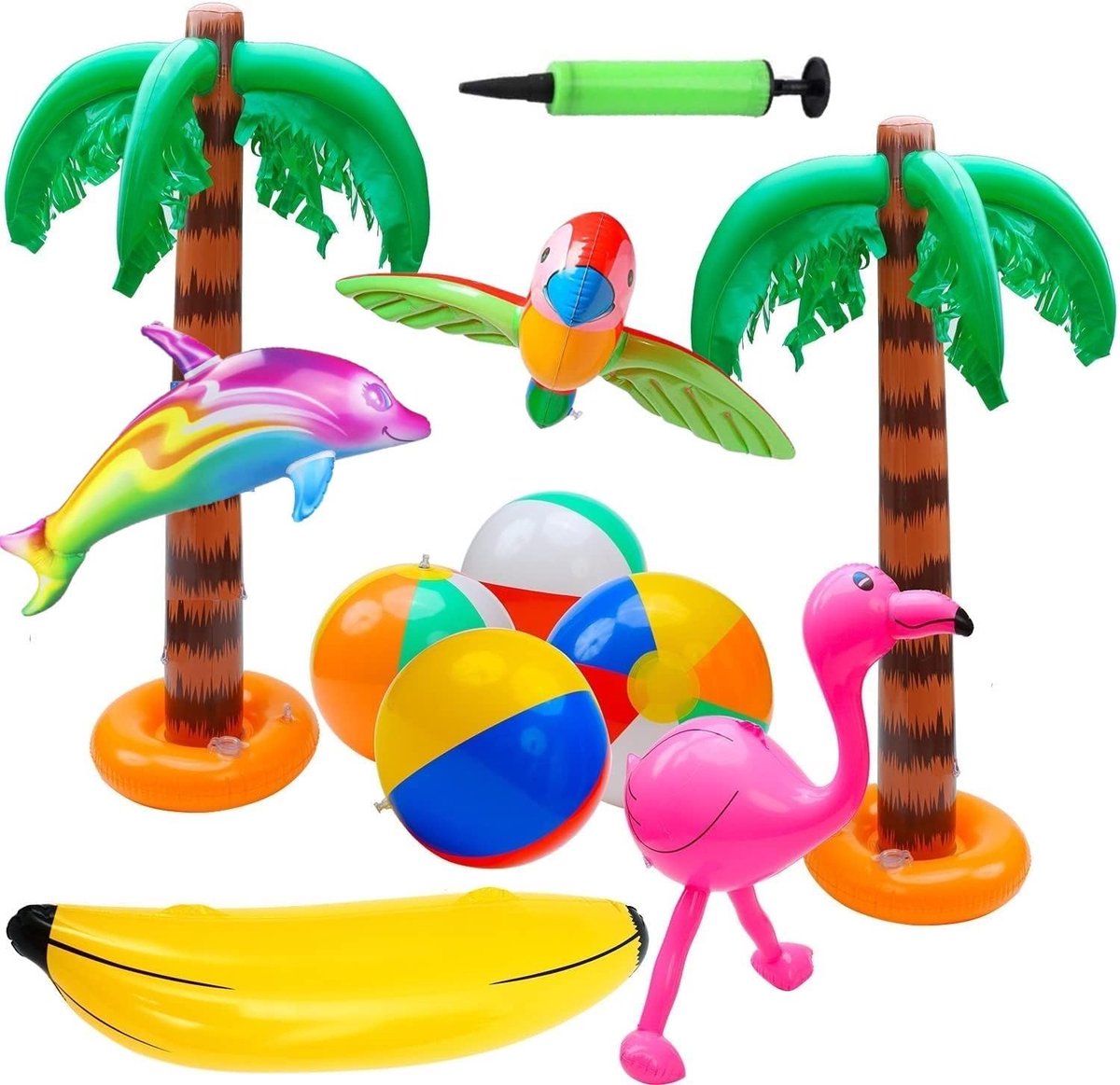 Opblaasbare palmen en dieren set - 11 delige Hawaii party decoratie - Inclusief luchtpomp - Perfect voor luau feest - SnelShoppen