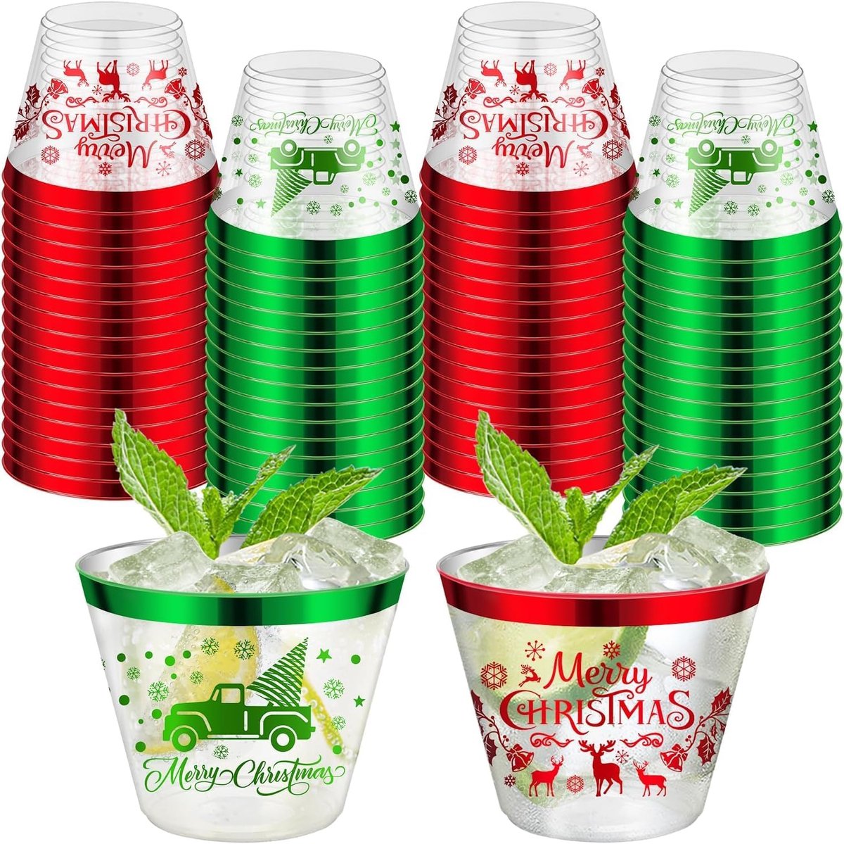 Plastic kerstbekers 270ml - herbruikbare drinkbekers - elegante kerstdecoratie - ideaal voor feesten - SnelShoppen