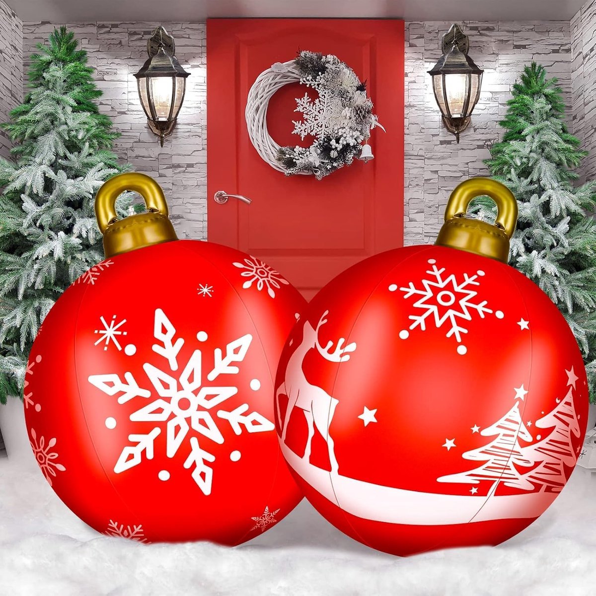 Giant opblaasbare kerstballen 60cm - PVC sneeuwvlok en eland - feestelijke tuinversiering - voor binnen en buiten - SnelShoppen