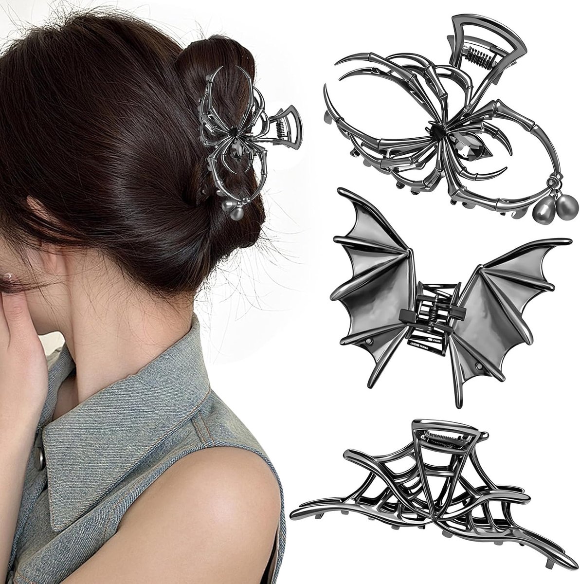 Halloween Haarclips 3pcs - Spinnennet en Vleermuis - Stijlvol en stevig - Perfect voor Halloweenfeest - SnelShoppen
