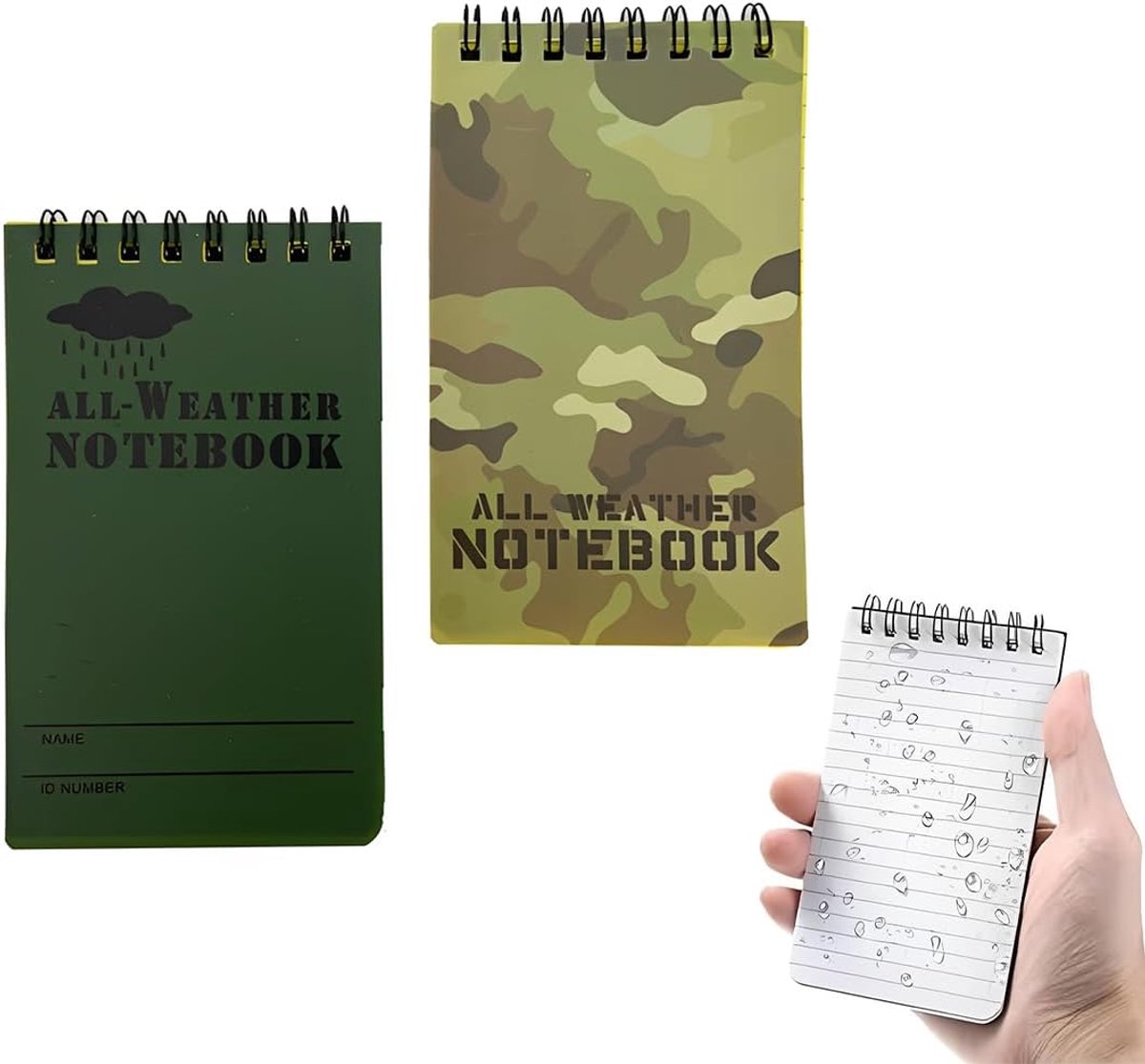 Waterdicht notitieboek set van 2 - mini-notitieblokken 7,6 x 12,7 cm - spiraalbinding - ideaal voor veldgegevens - SnelShoppen