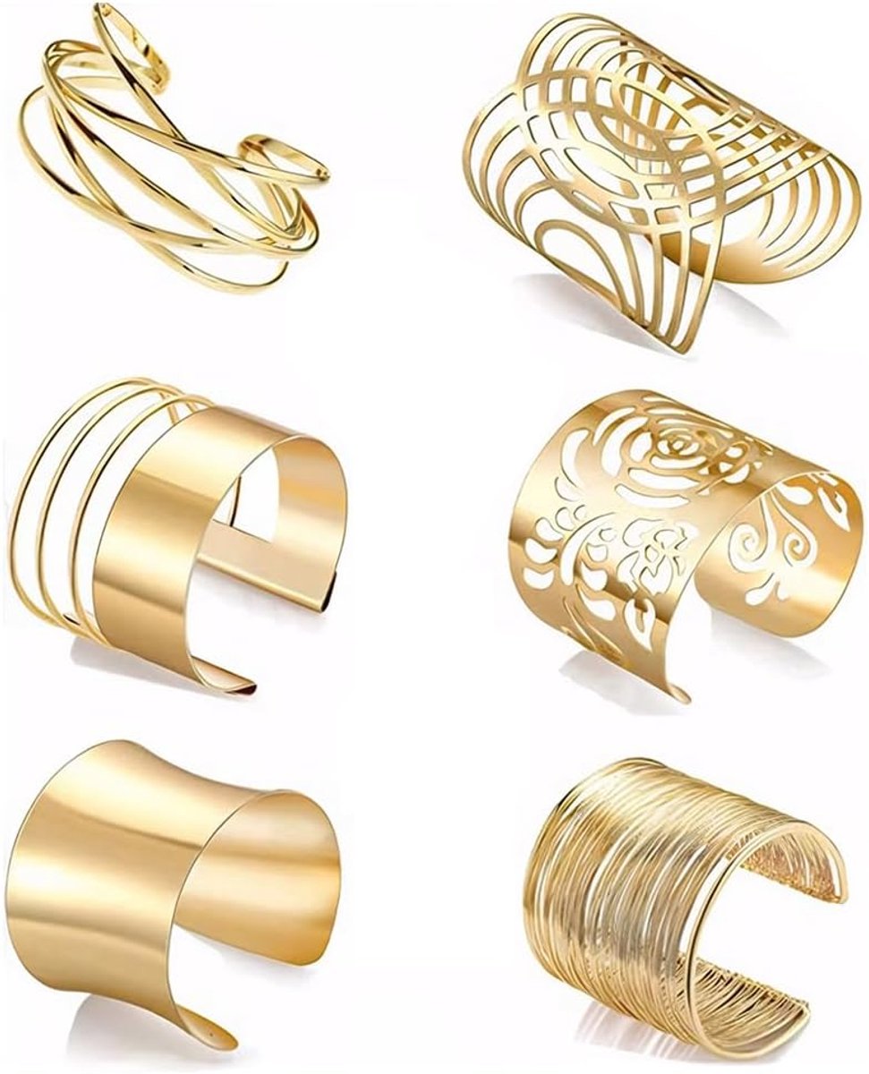 Vrouwenarmbanden 6 Stuks - Open Legering - Verstelbare Armbanden - Ideaal voor Feest - SnelShoppen