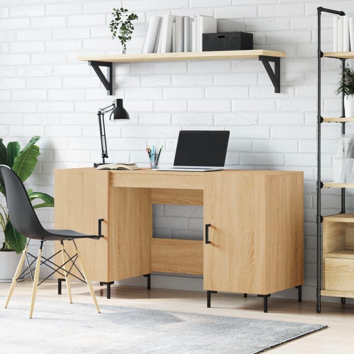 Bureau met Opbergvakken - Werktafel Hout - Thuiswerken Organiseren - Vochtbestendig Oppervlak - 140x50x75 cm - Bruin