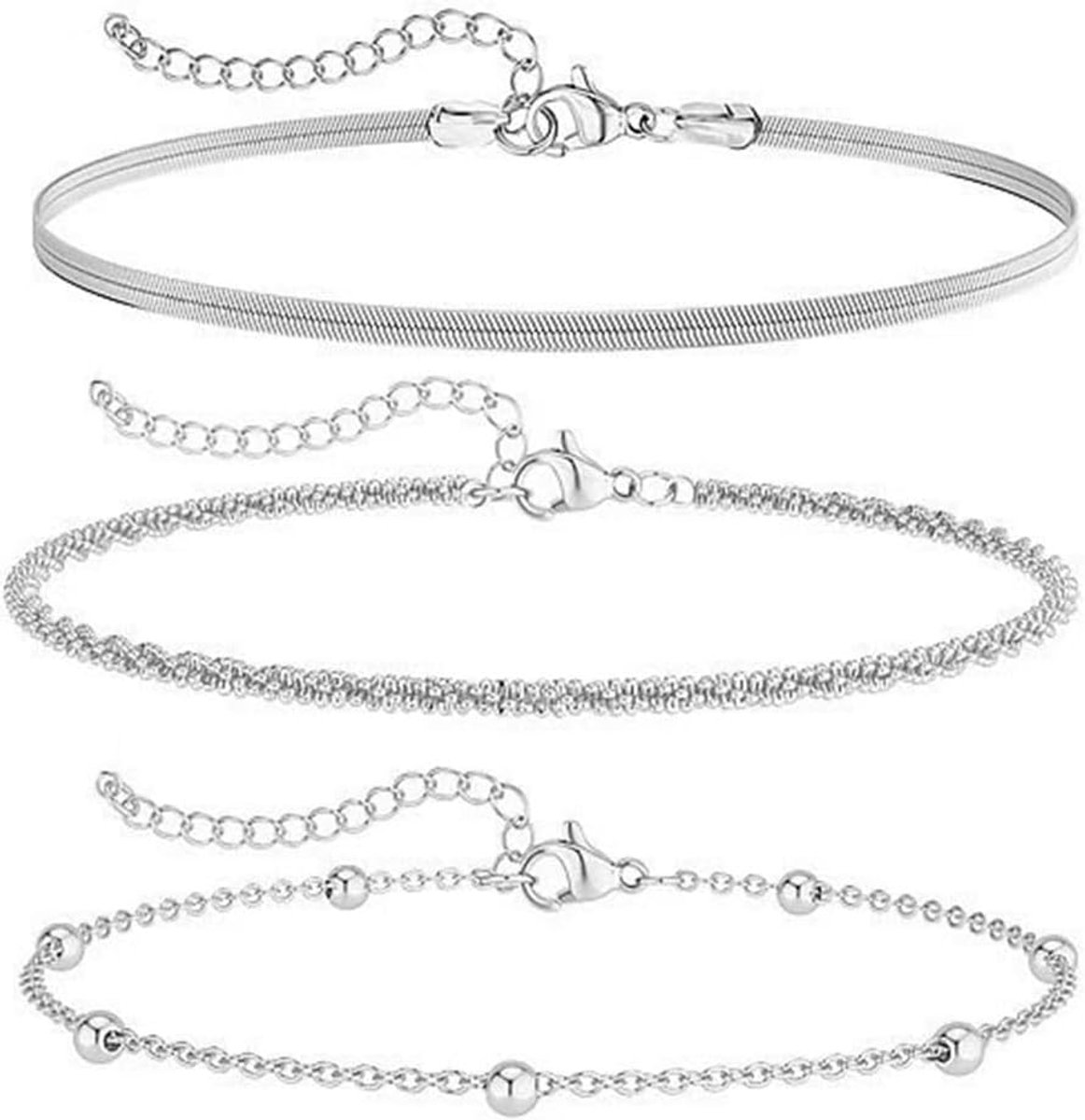 Enkelbandjes set dames - zilver bohemian stijl - verstelbare strandanklets - SnelShoppen