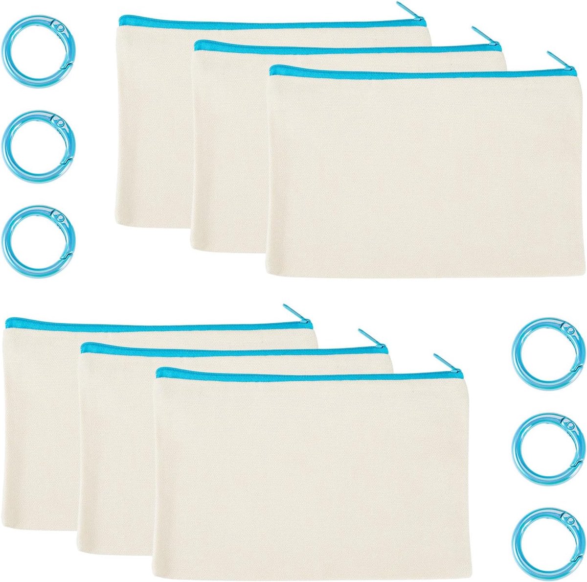 Make-up tasjes set van 6 - canvas bleu - met rits - perfect voor school en reizen - SnelShoppen