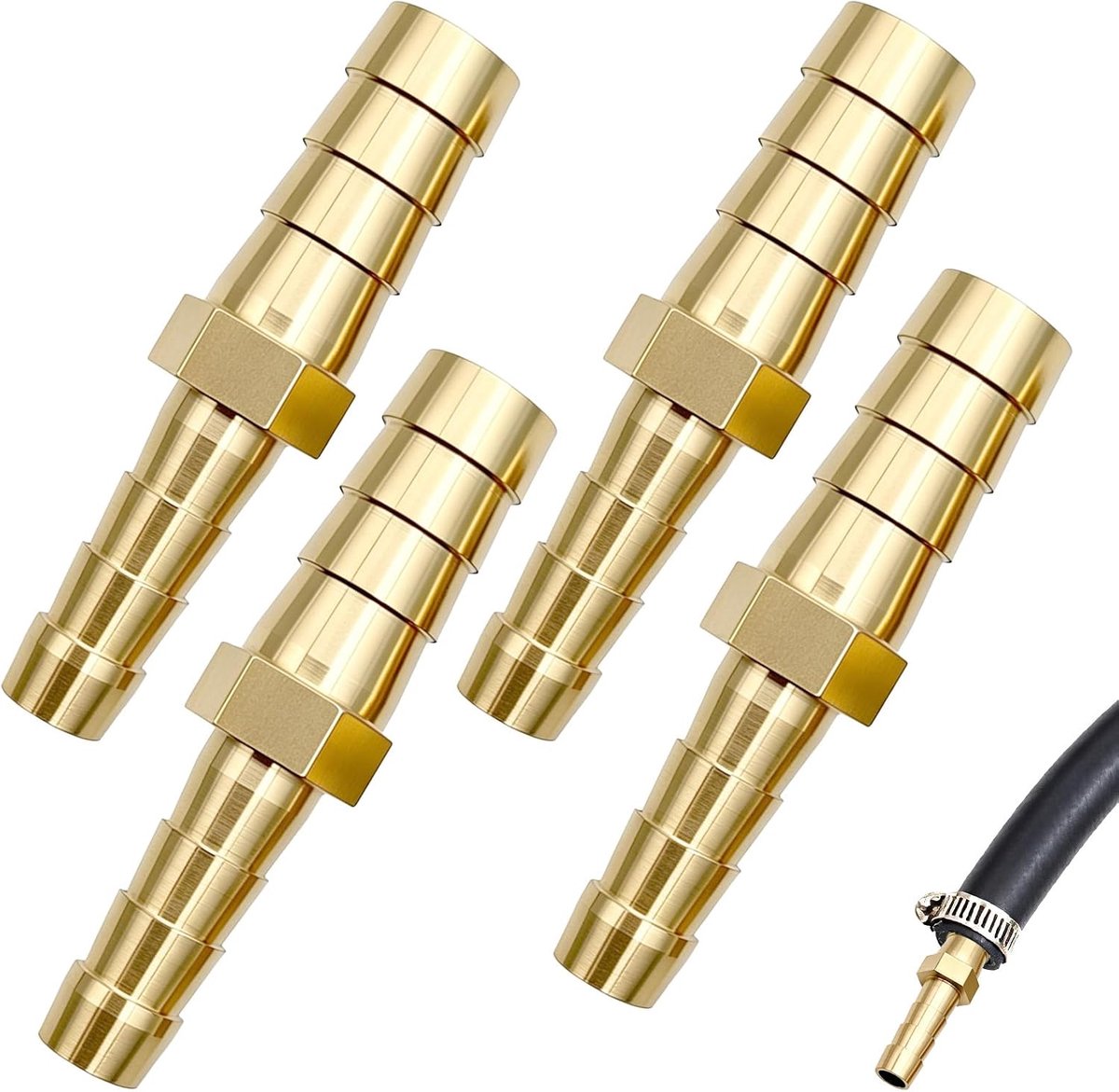 Slangadapter 8 mm naar 6 mm - messing verloopstuk - slangreductie met weerhaken - ideaal voor lucht en water - SnelShoppen