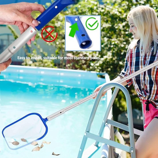 Pool landing net met 2.1 m verstelbare steel - diep en plat net - perfecte bladopvang - ideaal voor zwembadreiniging - SnelShoppen — afbeelding 4