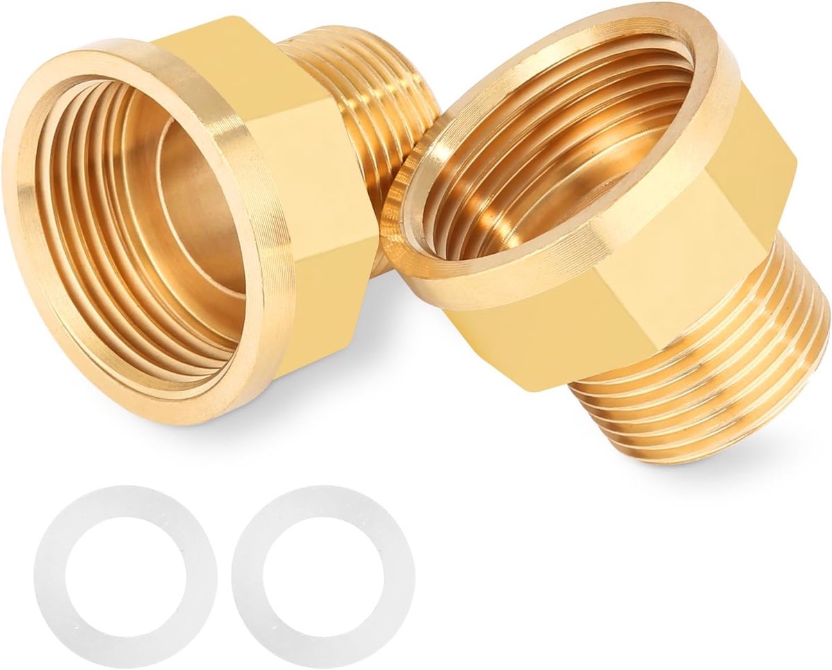 Reducer 3/4 inch naar 1 inch - hoogwaardig messing - inclusief rubberen slangkoppelingen - ideaal voor drinkwater - SnelShoppen