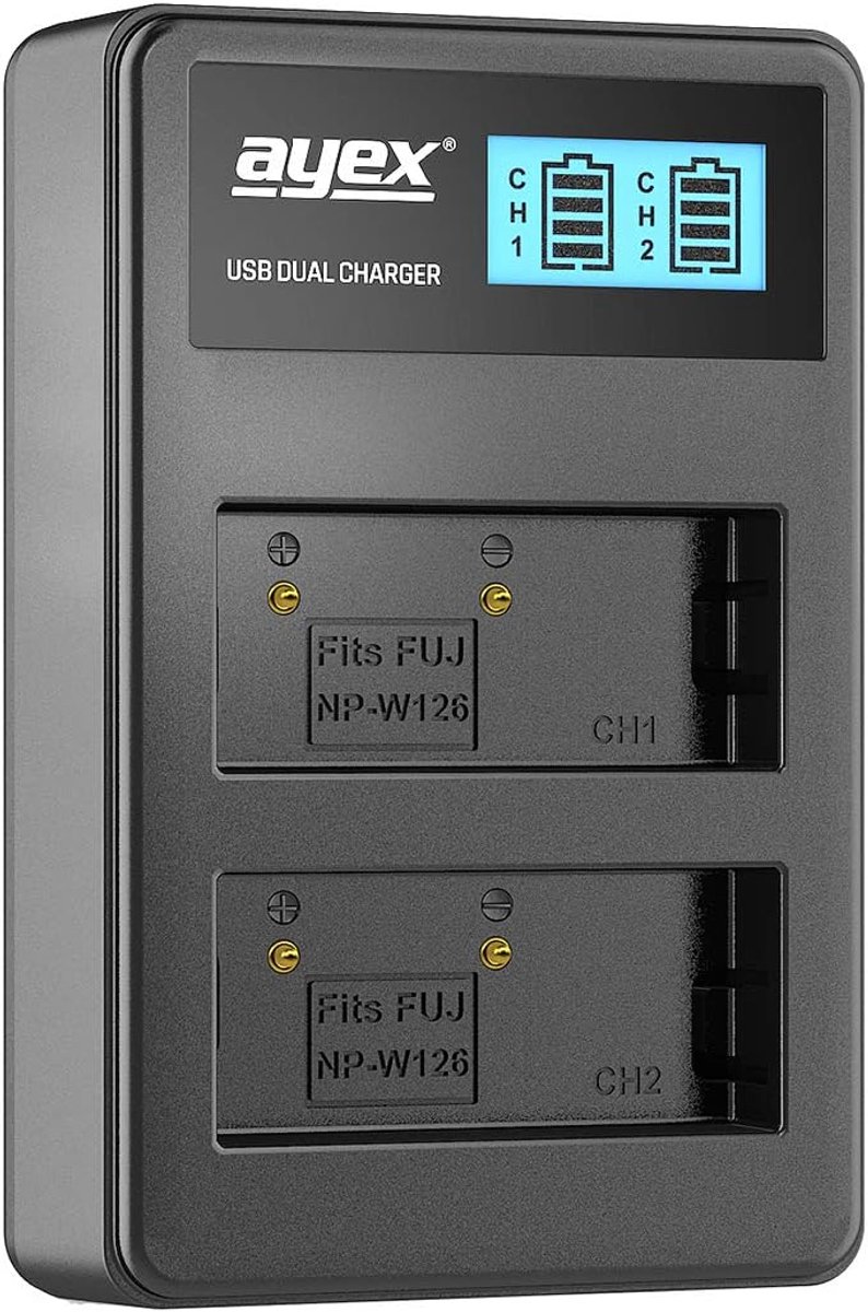 Dual USB oplader voor Fujifilm NP-W126 - oplaadbare accu - LCD-display - laad 1 of 2 accu's tegelijk - SnelShoppen